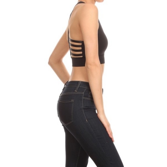 Black Caged Back Sports Bra with Hoodie - Picture 4 of 5